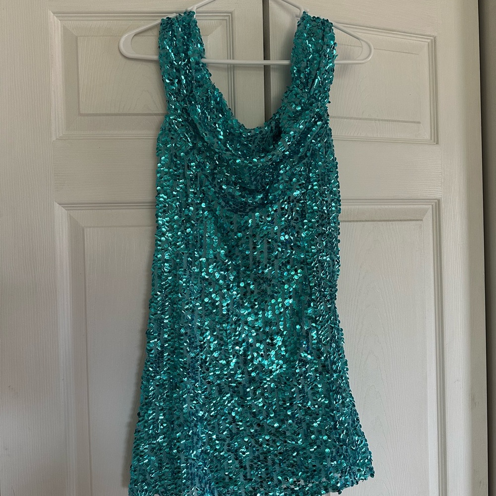 Lulu's Shimmering Aqua Sequin Dress